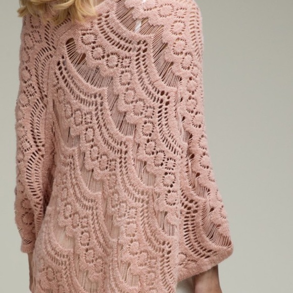 Women's Ruggine Prairie Inspired Knit V-Neck Fringe Poncho Blush Pink One Size - Picture 3 of 5
